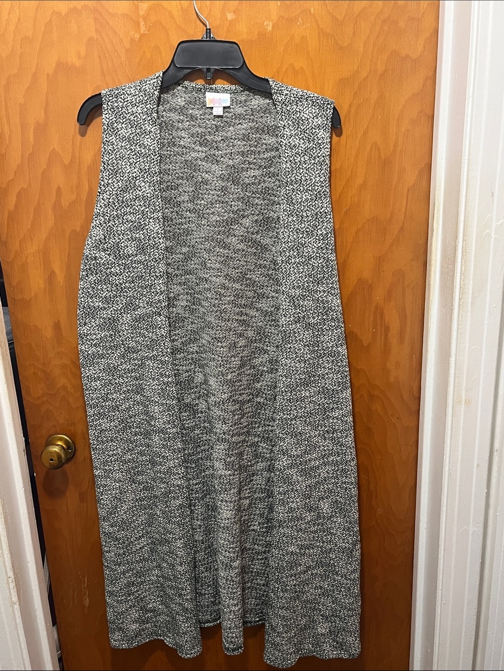 LuLaRoe Hunter Green and White Marled Knit Long Vest